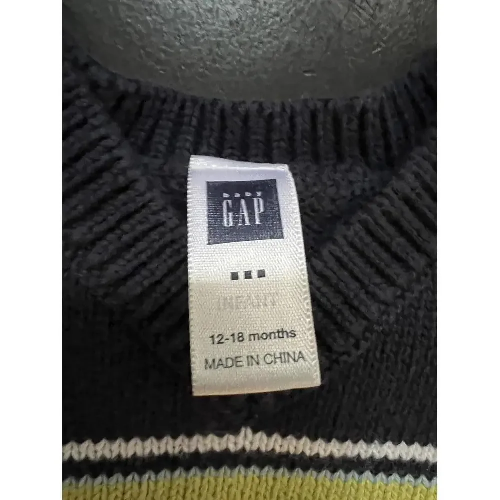 Baby Gap Sweater Vest Navy Blue Striped V-Neck Cotton 12-18‎ Months